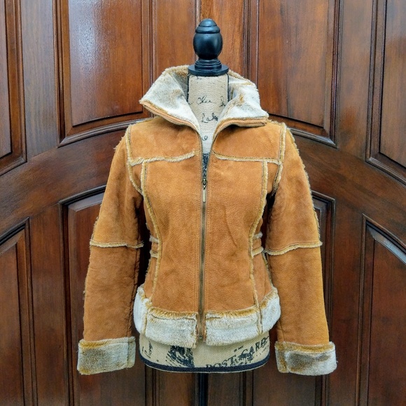 Cute Faux Furlined Tan Suede Leather 